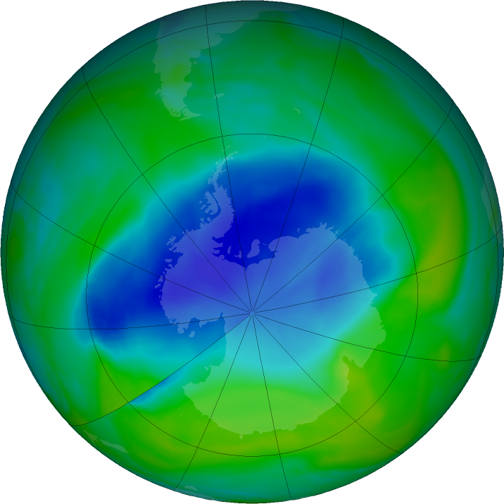 Antarctic ozone map for 11 December 2023